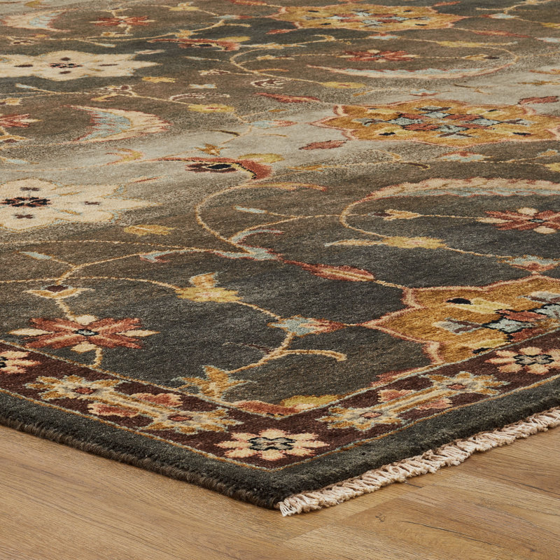 Oriental Hand-Knotted Wool Blue/Gray/Brown Area Rug, Rectangle 9' x 12'