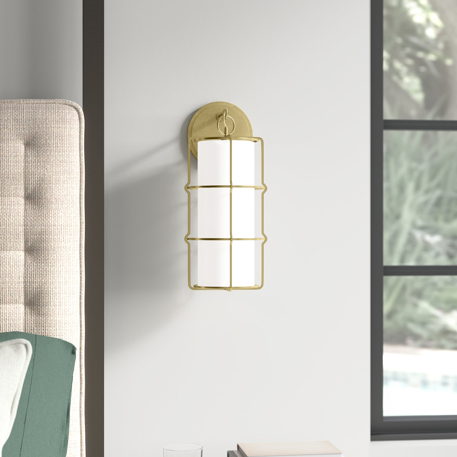 Maxwell Single Light Steel Dimmable Armed Sconce, Aged Brass