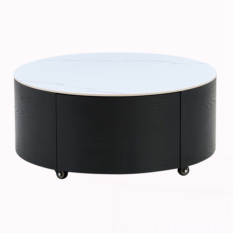 Modern Round Movable Coffee Table, Black