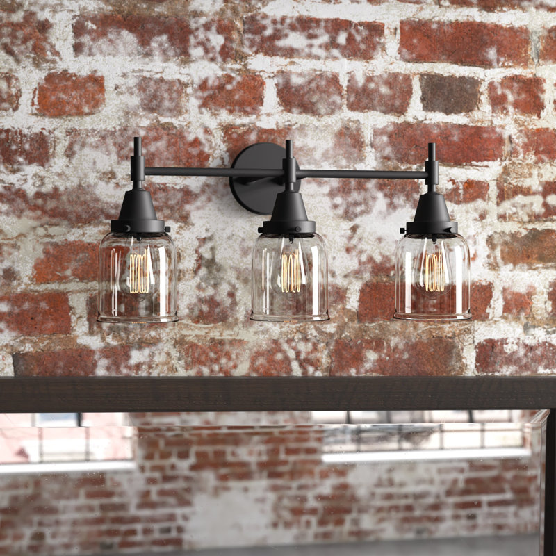 Éclairage pour meuble-lavabo à 3 lumières à intensité variable Gayle, Noir mat, Transparent, Ampoule non incluse