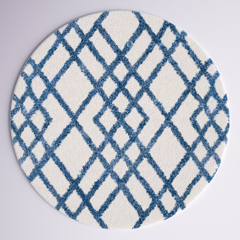 Rivka Geometric Ivory/Blue Area Rug, Round 6'7"