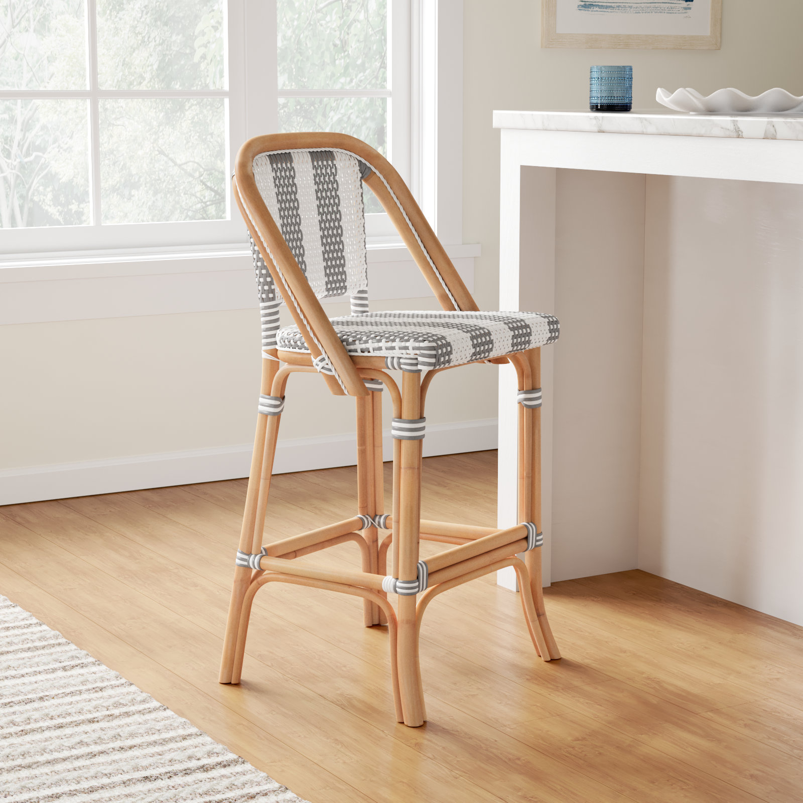Euporie 28" Bar Stool, Gray/White