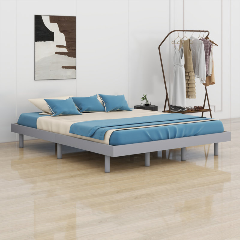 Modern Design Floating Platform Bed Frame, Gray, Queen