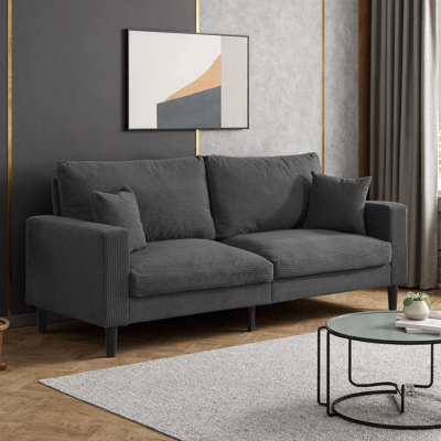 74.8" High Resilience 3-Seat Sofa, Corduroy Upholstery, Wooden Frame, 2 Pillows, Living Room & Apartment
