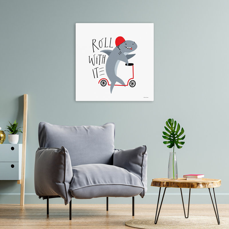 Roll With It Shark Contemporary Child Cartoon Whimsical Art, 24" H x 24" W