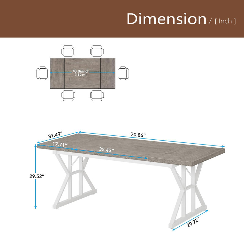 Kitchen Table,Rustic Dining Table, White, Gray