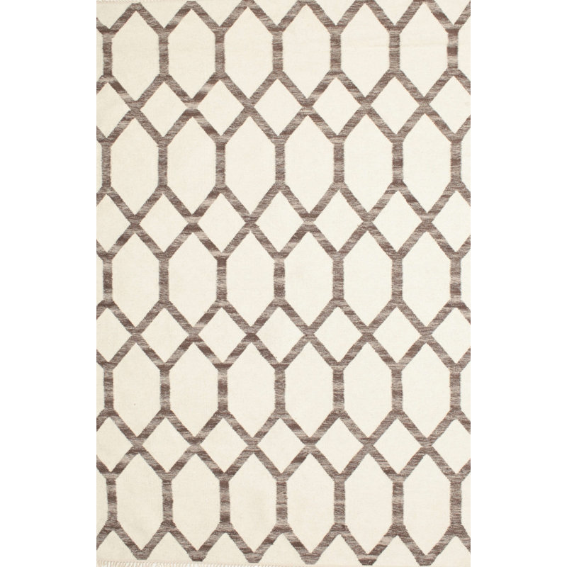 Tapis contemporain ivoire / brun, Rectangle 5 pi x 7 pi