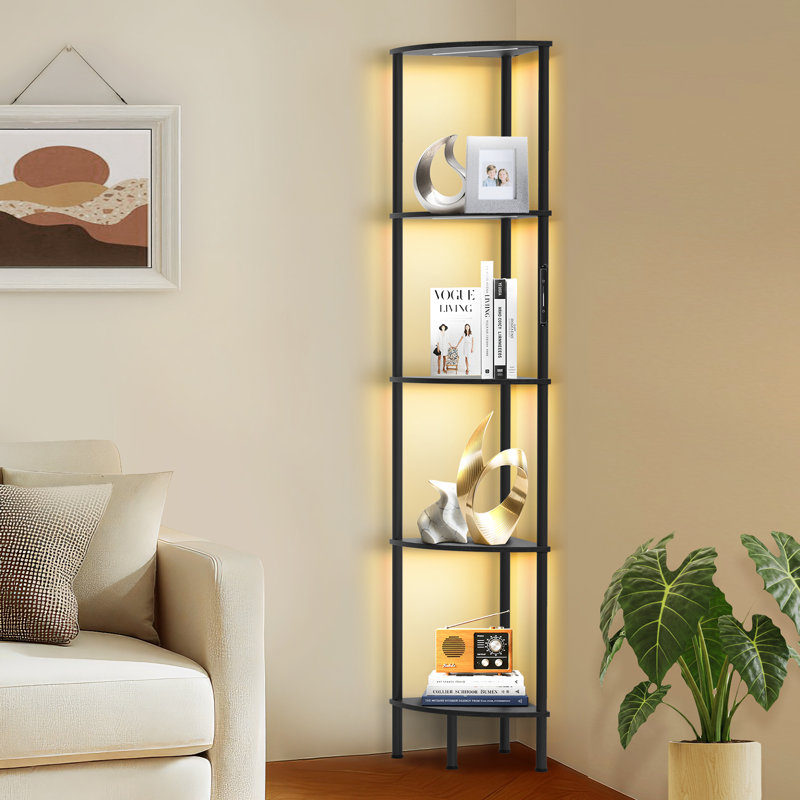 67" Floor Lamp with LED Lights, Touch & Remote Control, 3 Color Temperature, Dimmable Tall Corner Bookcase, Black