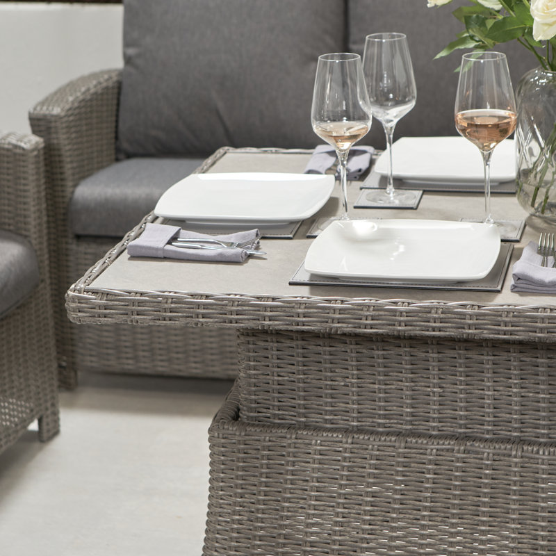 Aarjun 7 Seater Rattan Effect Sofa Set, Ceramic, Slate Grey