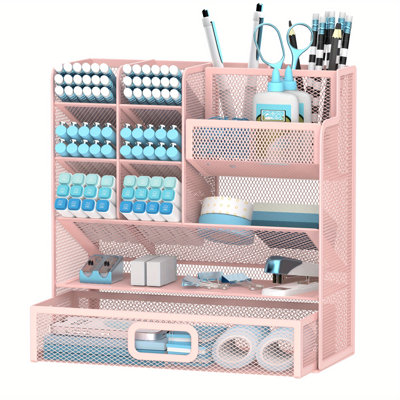 Organisateur de bureau avec tiroir, porte-stylos en filet multifonctionnel et accessoires de bureau pour fournitures de bureau et d'art