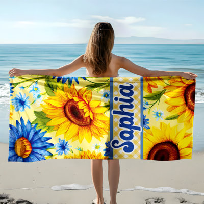 Serviette de plage personnalisée en microfibre 30 "x 60" avec texte personnalisé, serviette de piscine à imprimé floral tropical