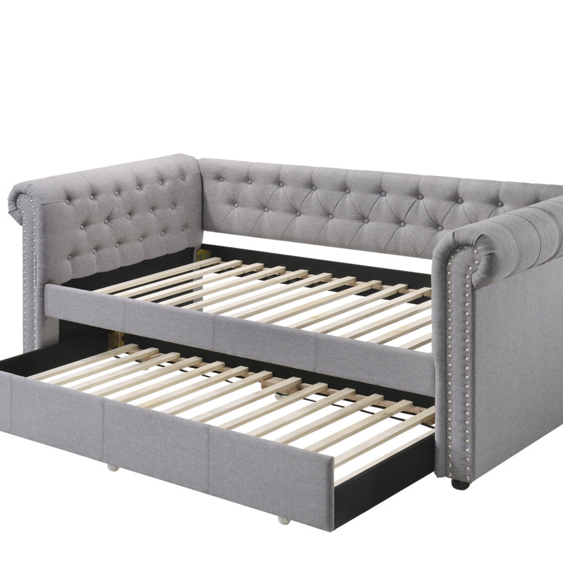 Lit de jour Justice en tissu gris fumée avec couchette