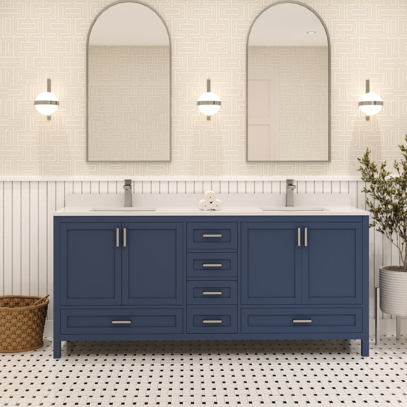 Rooh 71.25'' Double Bathroom Vanity Base Only, Navy Blue