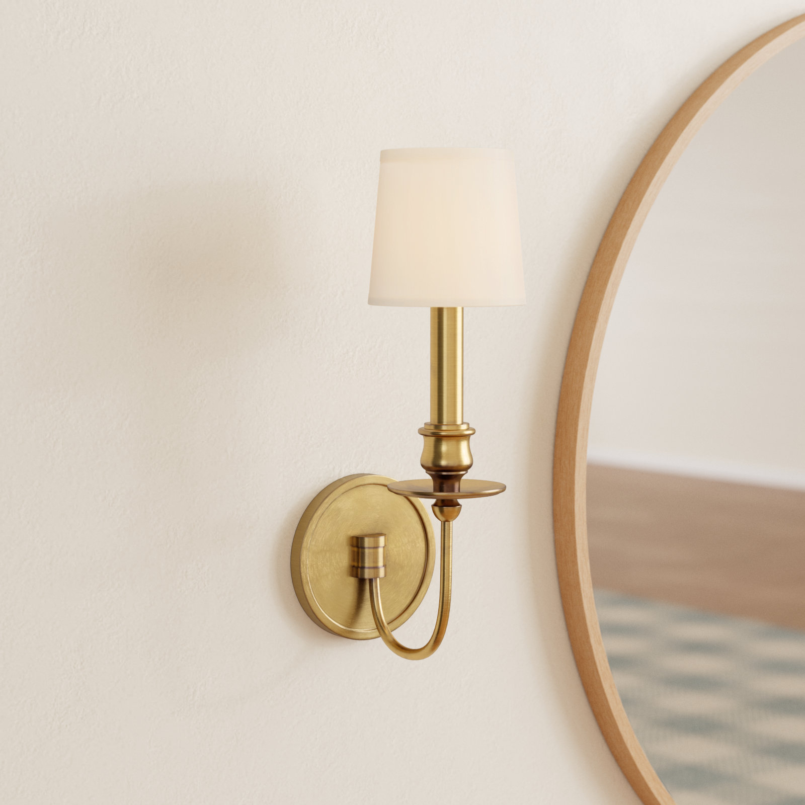 Coby Single Light Dimmable Candle Wall Light, Aged Brass, Cream