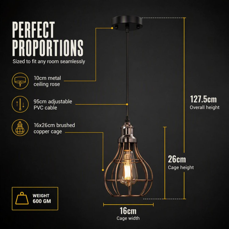 1 - Light Black Pendant, Yes, Brushed Copper