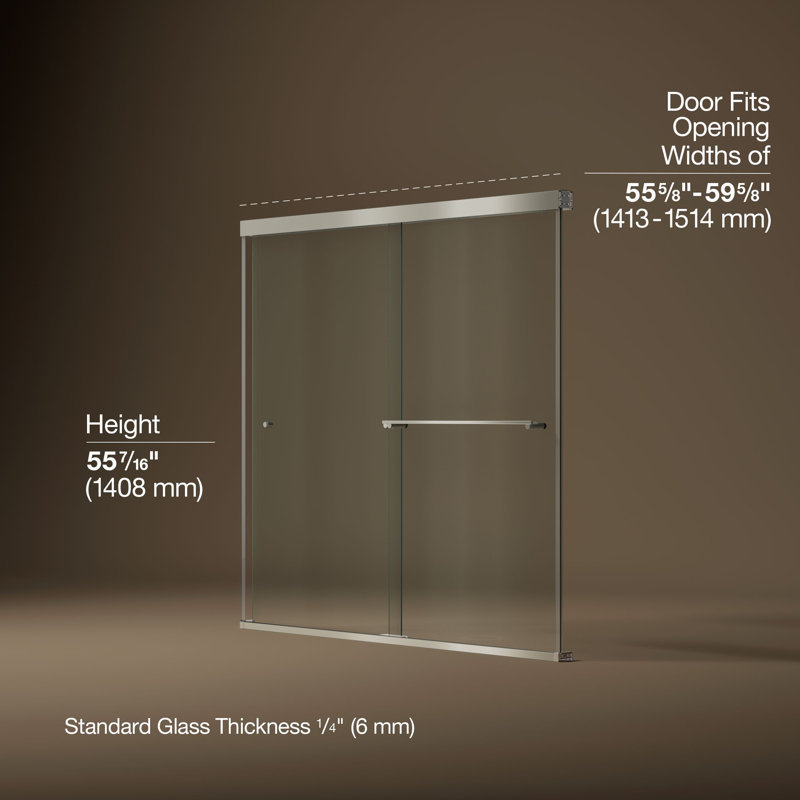Revel 59.63'' x 55.5'' Double Sliding Bath Door with CleanCoat® Technology, Crystal Clear, Anodized Brushed Nickel