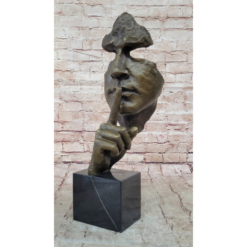 Sculpture abstraite visage de bronze Dali - statue silencieuse se taisant sur base de marbre