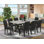 Ensemble de table de salle à manger 9 pièces comprenant une table de cuisine rectangulaire avec pieds en X et 8 chaises de salle à manger Parsons en tissu de couleur noire, noir brossé