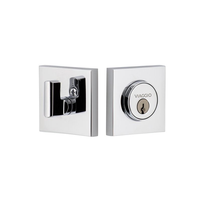 Quadrato Single Cylinder Keyless Deadbolt with Rosette, 2.375", Bright Chrome