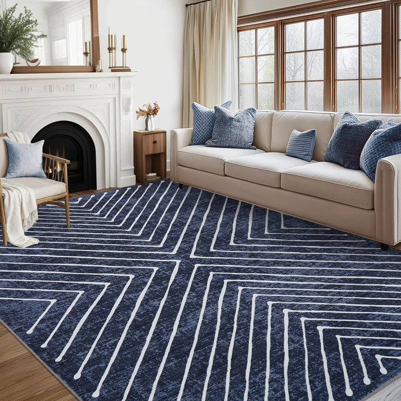 Geometric Machine Washable Rug Abstract Non Slip Living Room Rug Low Pile Thin Rug, Contemporary Neutral Rug, Non Shedding Soft Rug for Bedroom