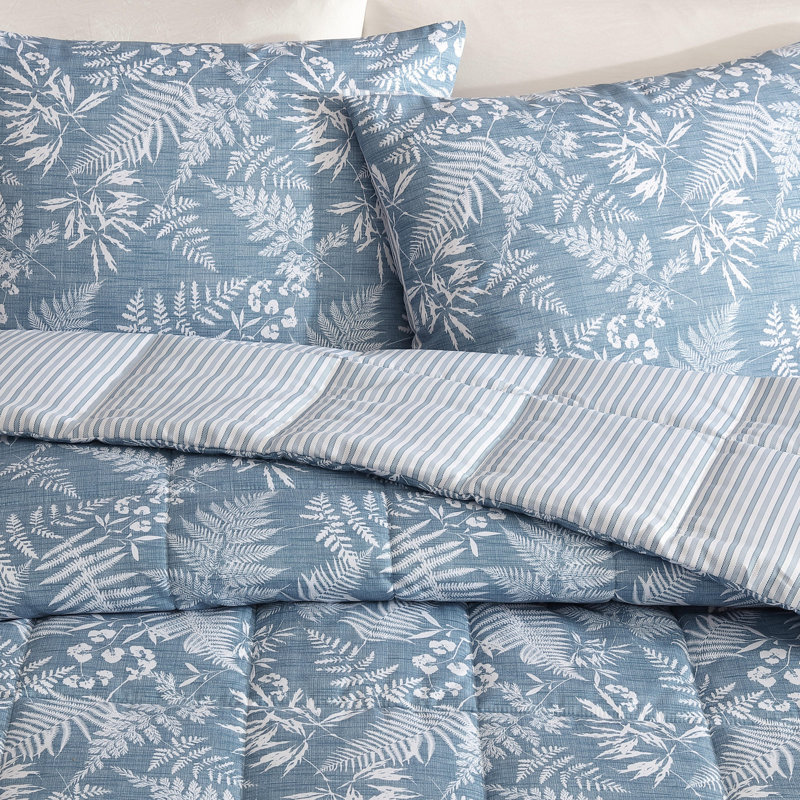 Eddie Bauer Fern Garden Blue Reversible Comforter Set, Twin Comforter + 1 Standard Sham