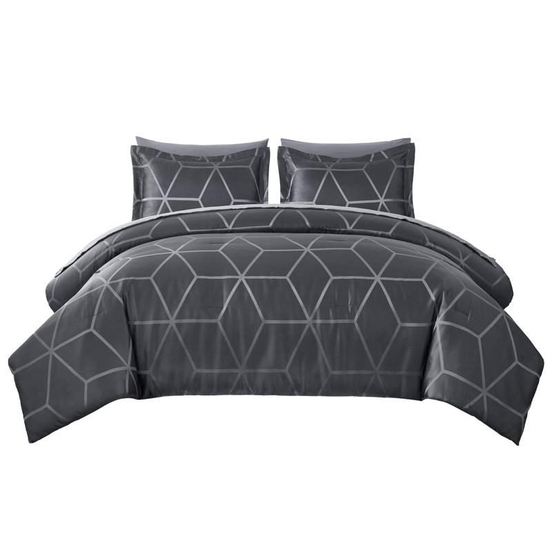 Gray Geometric Microfiber Queen Bed in a Bag Set