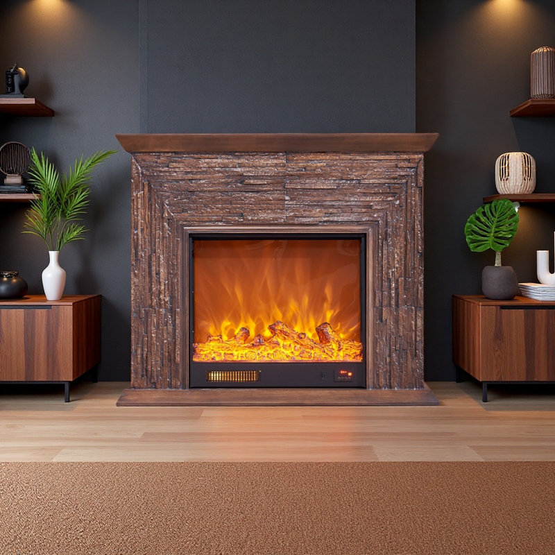 American-style faux marble veneer simulated fire heating fireplace, 40.16" H x 47.24" W x 12.99" D