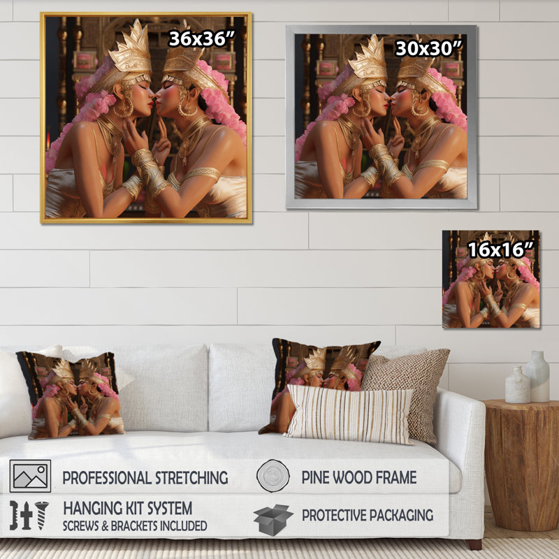Déesse embrassant l'amour divin - impression, H 24 po x l 24 po x P 1 po, Cadre simple noir