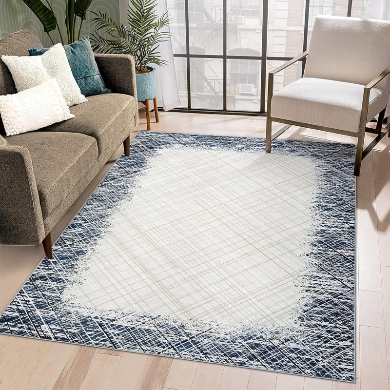 Washable Area Rug ,Non Slip Low Pile Pearl Velvet Abstract Carpet, Modern Rug for Living Room Bedroom,, Rectangle 6' x 9'