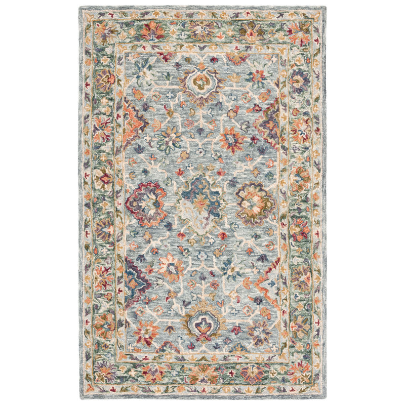 Tapis oriental gris / vert en laine / coton touffeté à la main, Rectangle de 11 pi x 15 pi