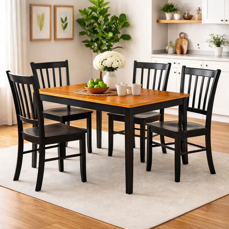 Weldy 4 - Person Dining Set, Oak/Black Chair