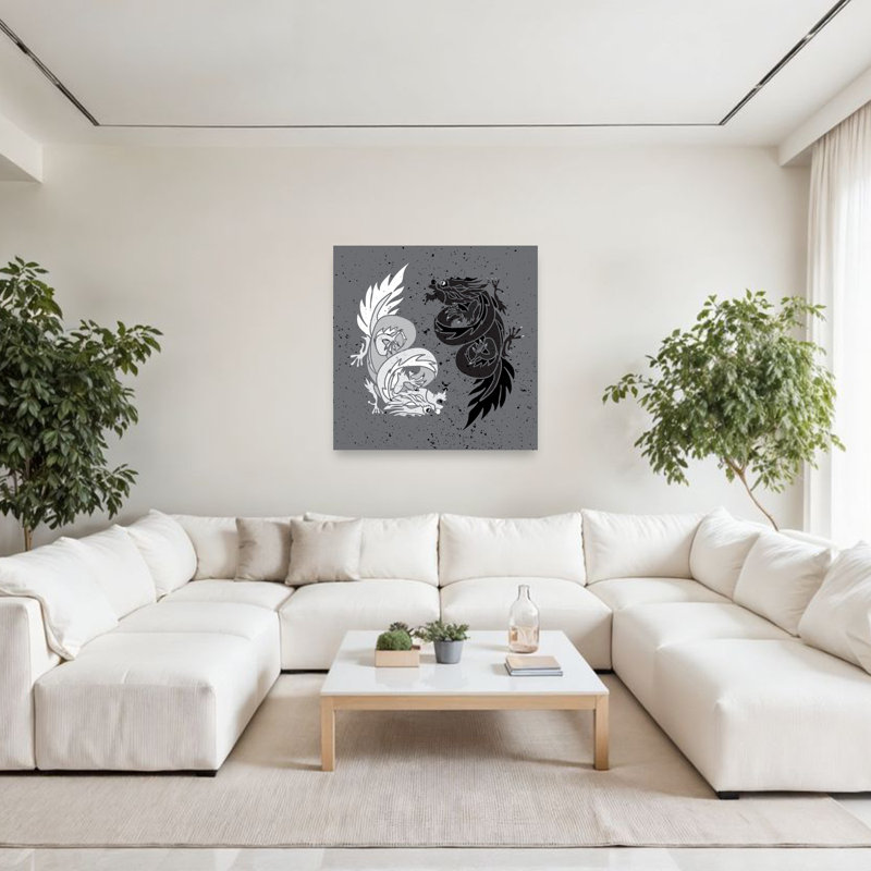 Yin Yang Dragons, art mural contemporain, H 48 po x l 48 po
