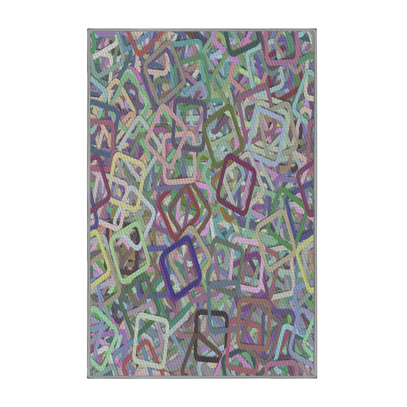 Tapis vert/mauve à motifs/brun, Rectangle 2 pi x 4 pi