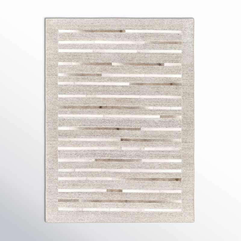 Giselle Striped Handmade Area Rug in Gray/White/Brown, Rectangle 8'10" x 12'