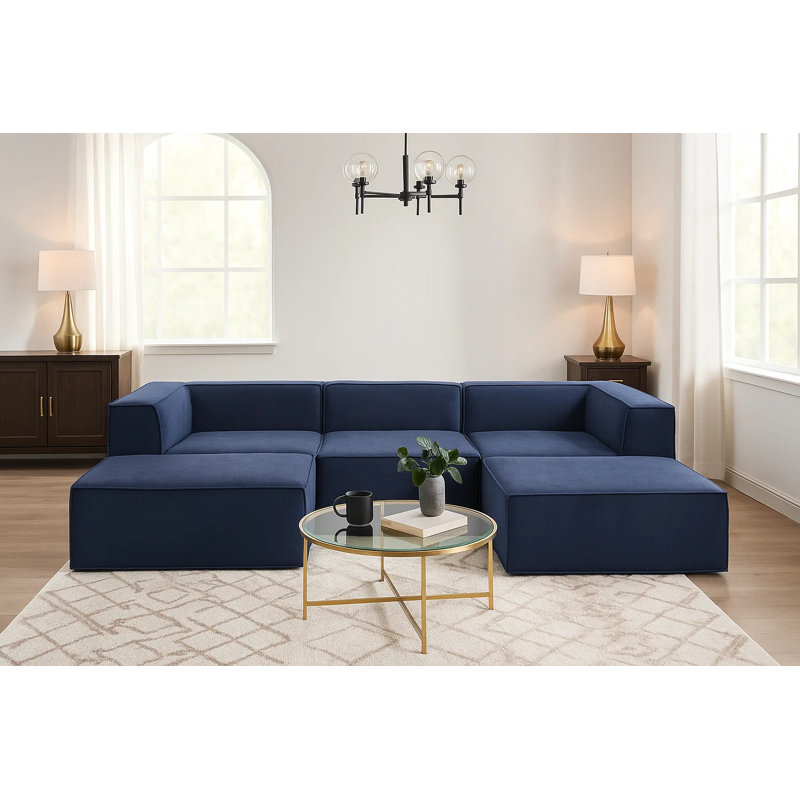 Canapé modulaire contemporain 106 po - 5 pièces canapé surdimensionné en chenille bleu marine avec repose-pieds en chenille