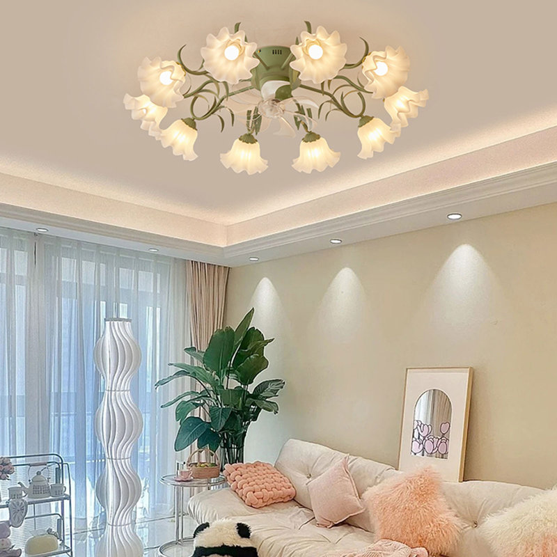 41" Flower Ceiling Fan with Light and Remote Low Profile, Green