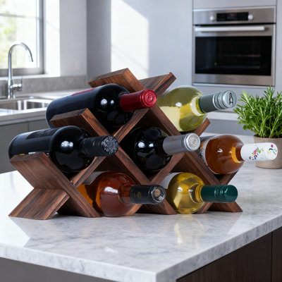 Countertop Wood Wine Rack For 8 Bottles With Cork Storage, Butterfly Design Freestanding Organizer For Home Kitchen Dining Room Bar Decor