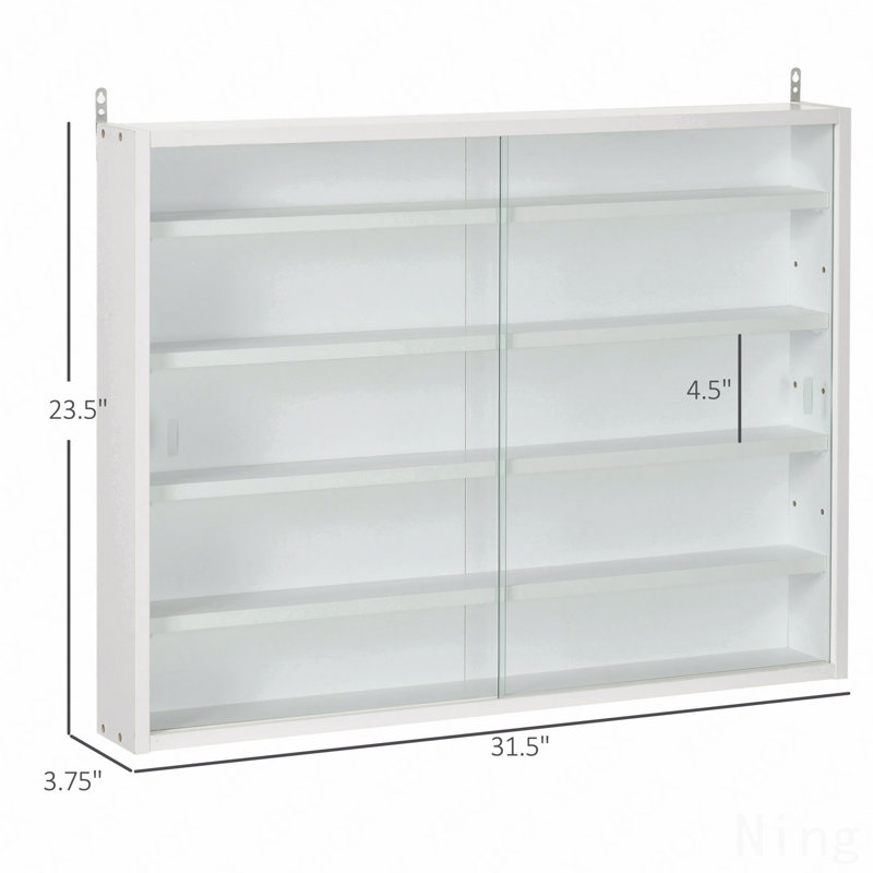 Vitrine murale 2 niveaux à 5 portes avec tablettes réglables, Blanc