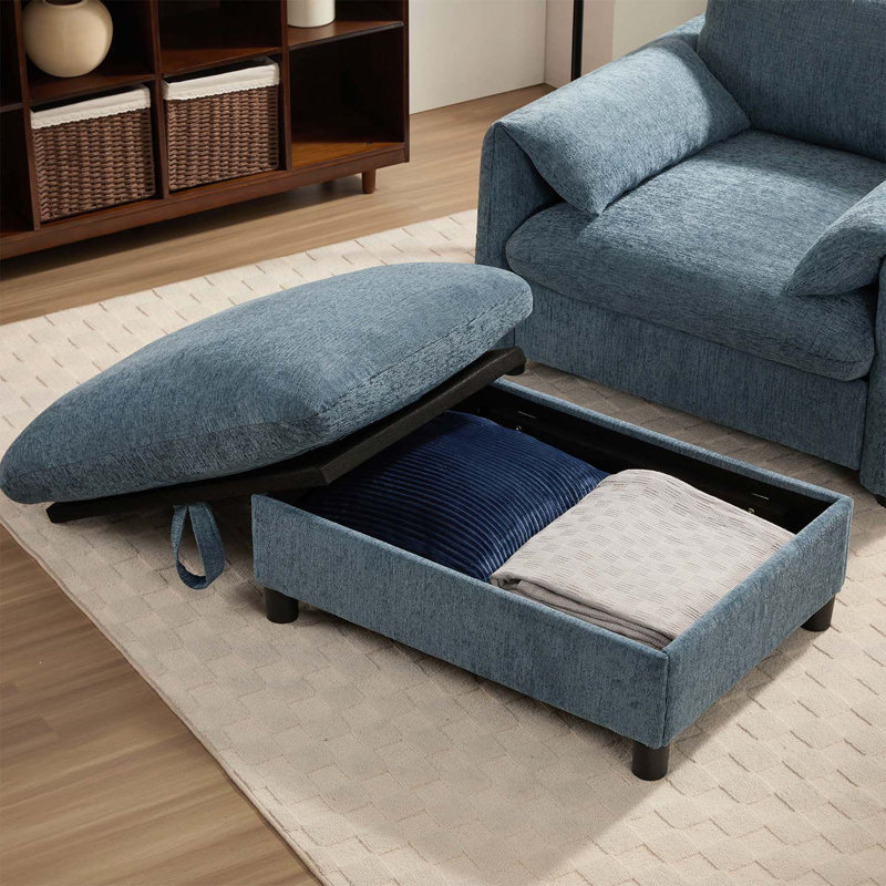 Chaise longue moderne avec repose-pieds avec rangement Cloud, Bleu