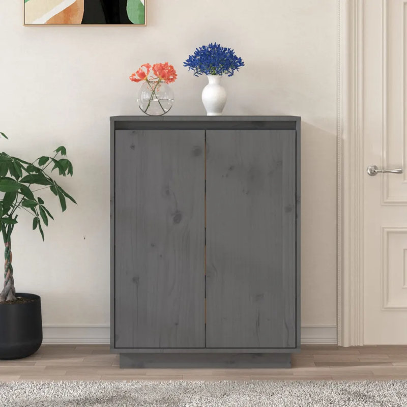 6 Pair Solid Wood Shoe Storage Cabinet, Grey