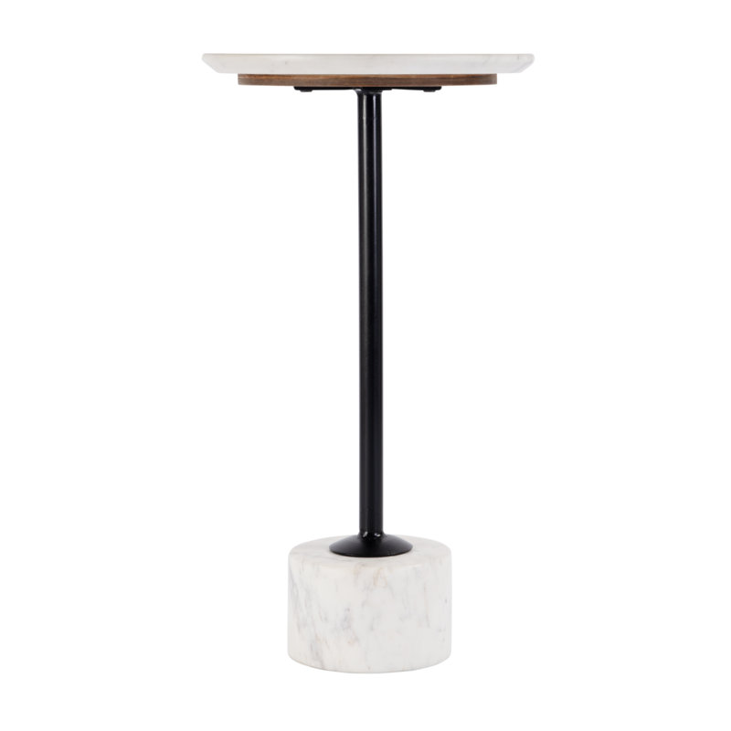 Melani 13 in. W Round Marble and Iron Side Table
