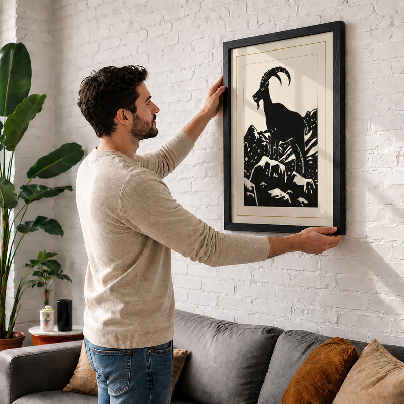 Mountain Goat Rustic - Framed Print, A2 - 59.4 x 42.0 cm, Oak