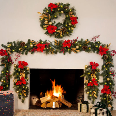 Red Ruby Prelit Garland Wreath Collection