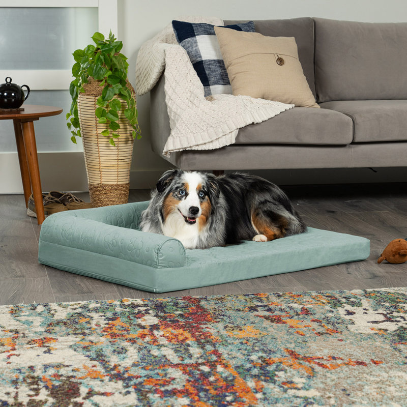 Paw Quilted Full Support L-Chaise Sofa Pet Bed, 7" H x 27" W x 36" D, Iceberg Green, Large (41 - 70 lbs)