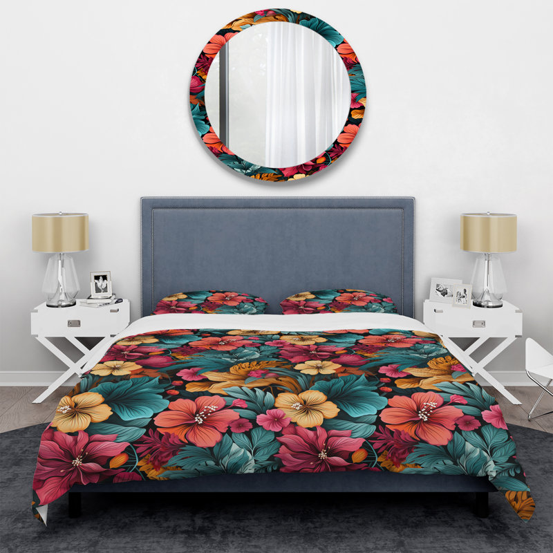 Literie à motif d'aquarelle tropical, Housse de couette pour très grand lit et 2 très