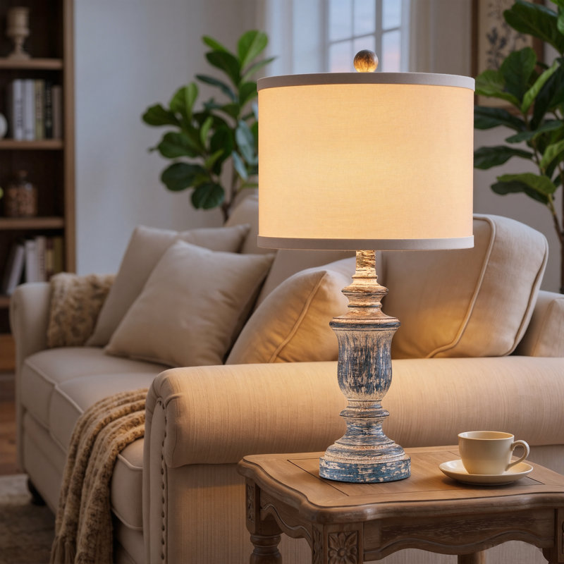 22" Distressed Blue Resin Table Lamp Set