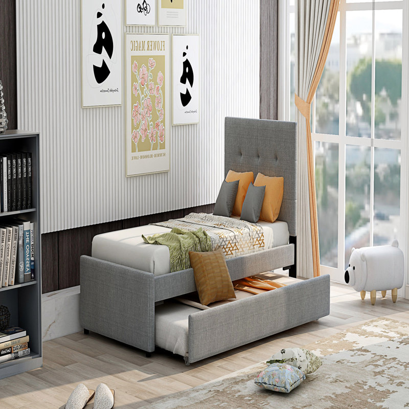 Lit plateforme tapissier avec tête de lit et gigogne Acquaviva, Simple