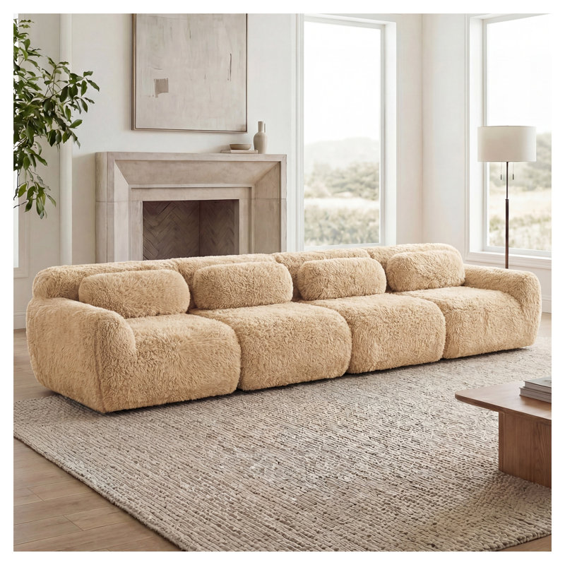 Canapé modulaire de 149 po en tissu moelleux et moelleux kaki clair, désossé et ergonomique pour le cinéma maison, Kaki pâle