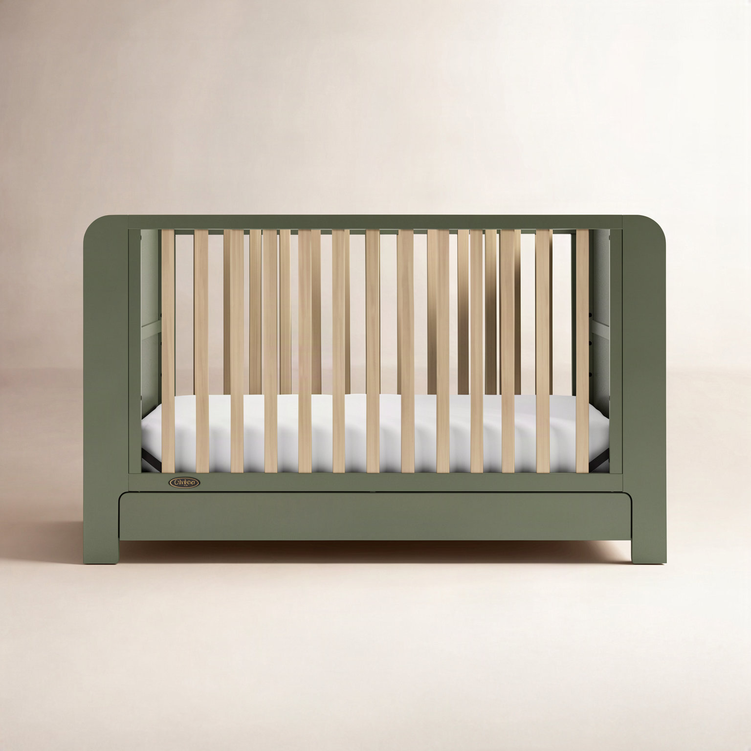 Read-with-Me Pine 4-in-1 Convertible Crib, Olive/Driftwood, Crib + Mattress + Protector