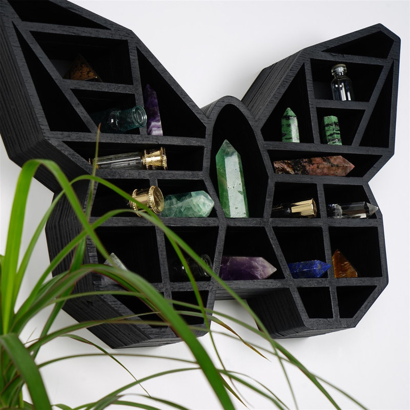 Colesen Modern Geometric Wall Shelf, Solid Wood, Black, 10.6 x 15.7 x 2.4 inches | 100% Solid Wood Construction, Numerous Shelves | Stylish and Functional Storage Solution for Home Decor, Easy Wall Mounting